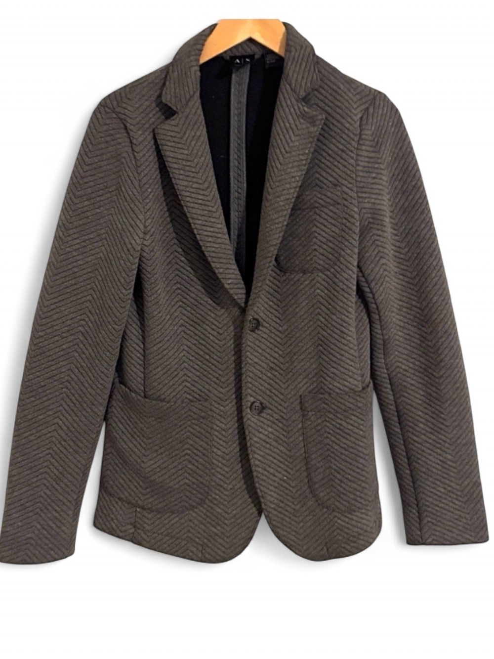 Armani Exchange Size XS Gorgeous Cozy Charcoal Herringbone Knit Blazer